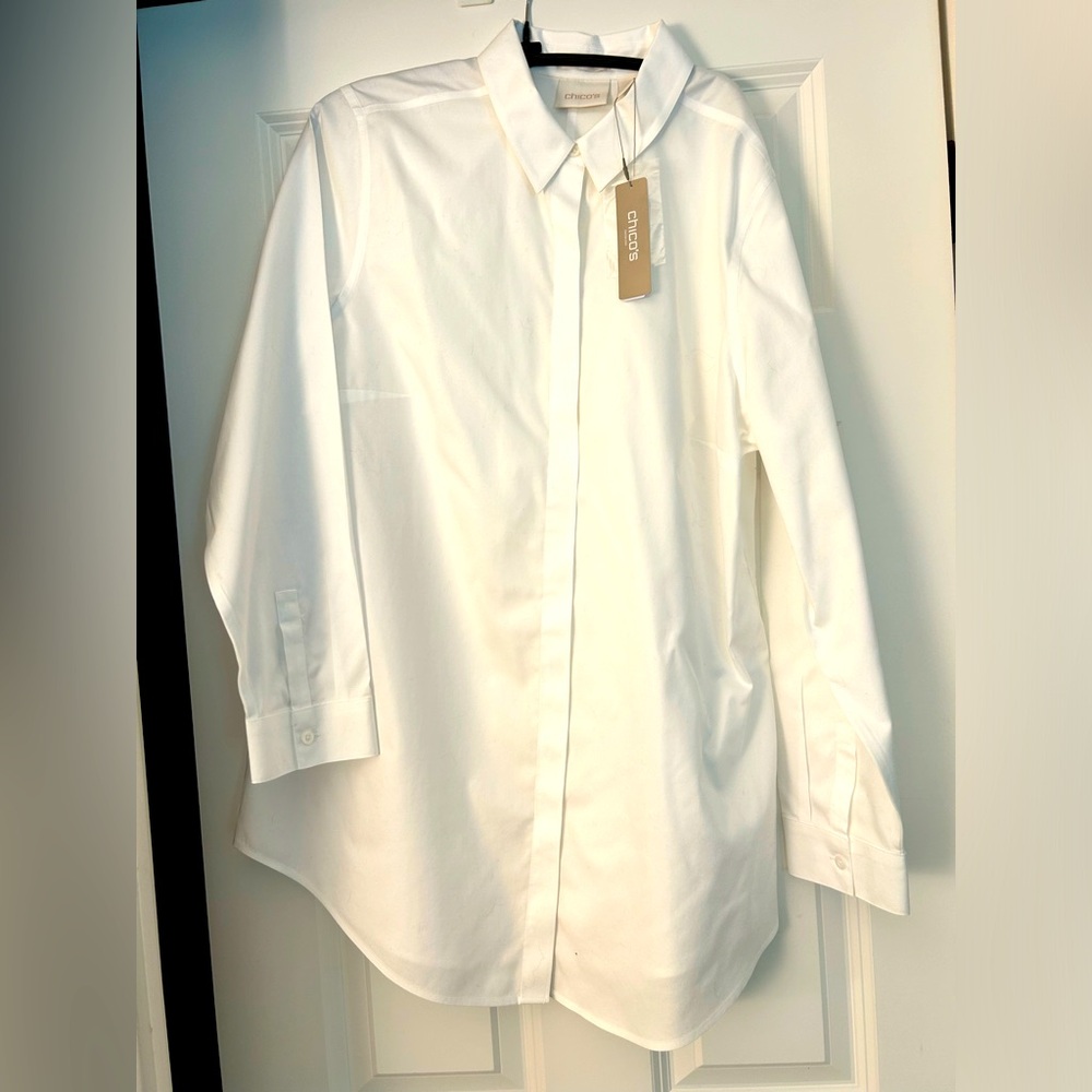 NEW Chicos No Iron White Long Sleeve Shirt